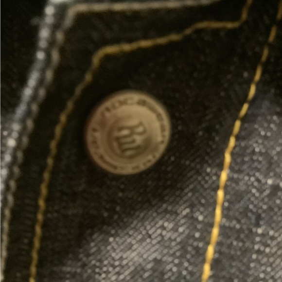 Rocawear vintage men size 4x snap front yellow white stitching denim jacket - Picture 8 of 11